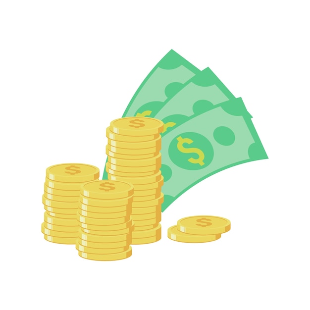 Dinheiro dólar em dinheiro ilustração vetorial plana ilustração de notas de dólar conta de papel verde Mosca dinheiro de desenho animado isolado em fundo azul adequado para finanças e negócios