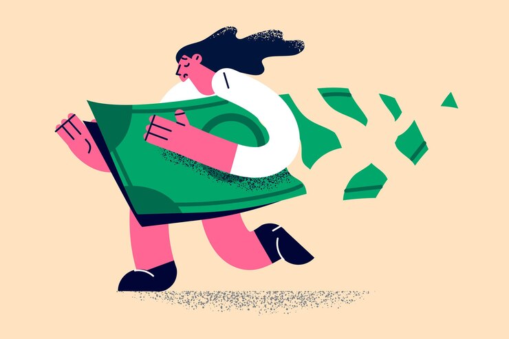 Dinheiro solto e conceito de perda financeira