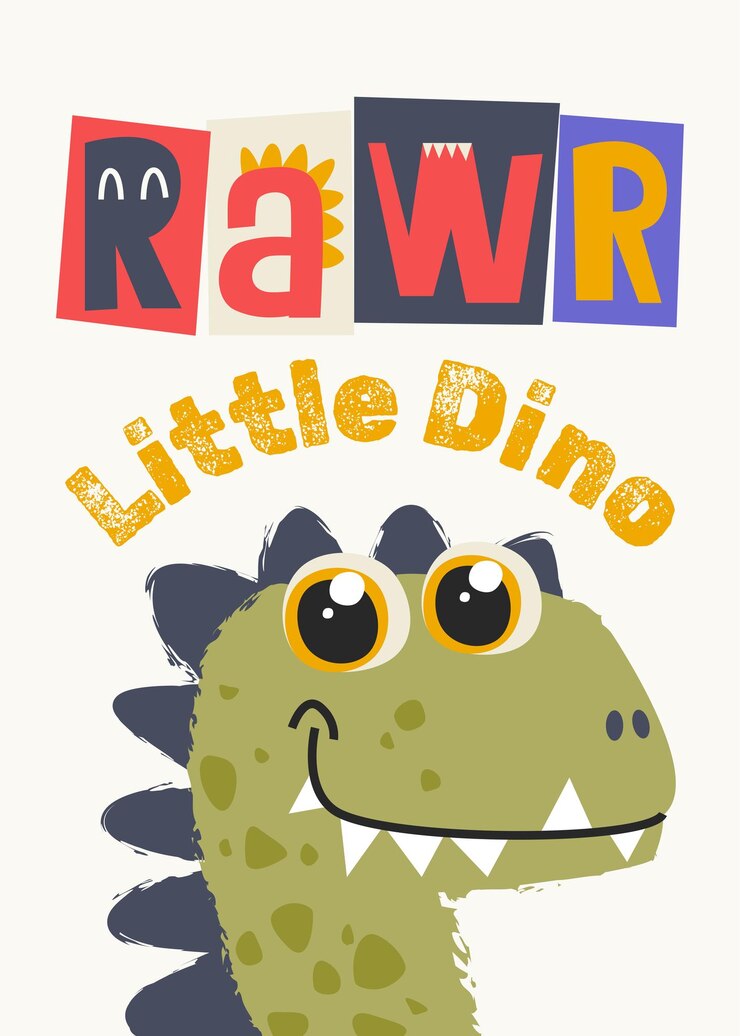 Vetor dinossauro bonito com texto vector alegre ilustração para crianças decoração de cartazes capa de livros roupas