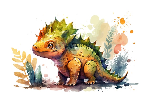 Dinossauro bonito dinossauro animais jurássico criatura pré-histórica cauda perigosa distya pintura design brilhante variedade de cores fantasia desenho animado conceito de criatividade ilustração vetorial