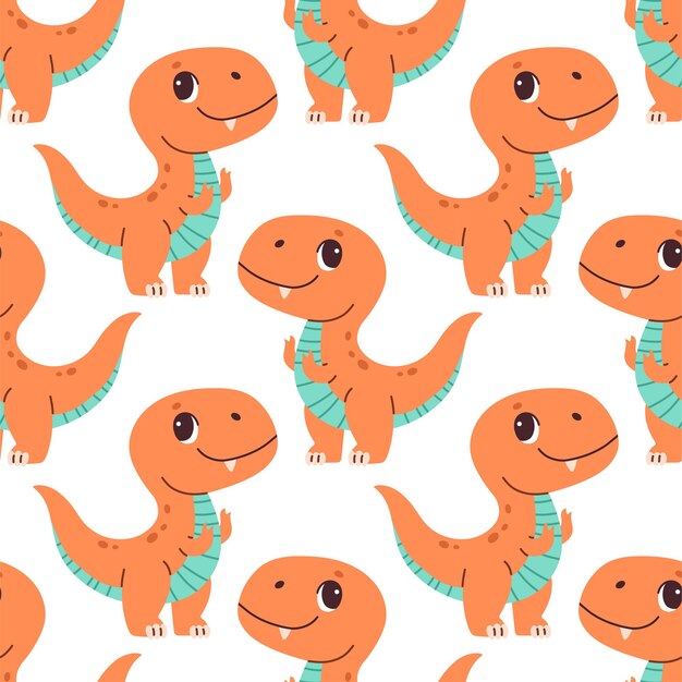 Vetor dinossauro bonito padrão sem costura dinossauros coloridos bonitos para roupas de infância padrões de crianças