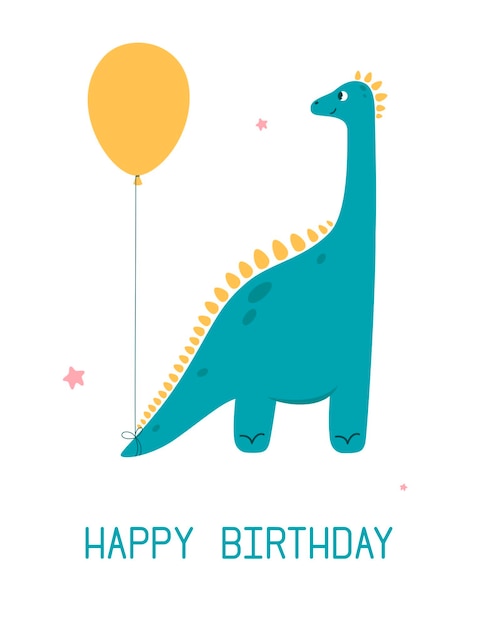 Dinossauro com ilustração vetorial de aniversário de balão