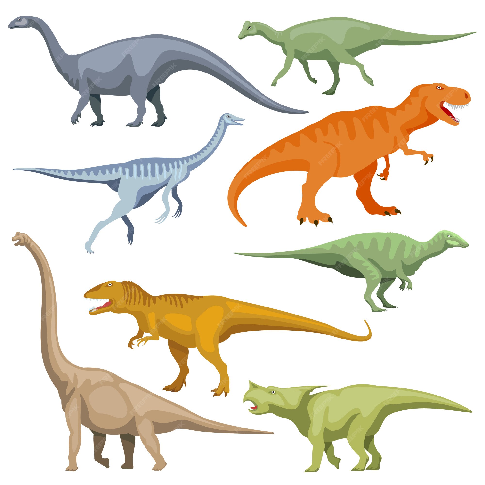 Conjunto de vetores de dinossauros coloridos dos desenhos animados