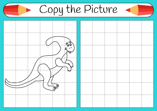 Dinossauro engraçado copie a imagem livro de colorir jogo educativo para crianças ilustração em vetor de desenho animado