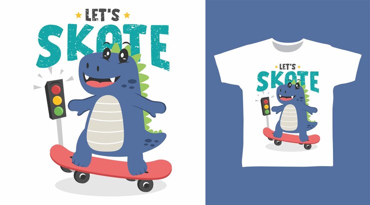 Vetor dinossauro fofo brincando de skate camiseta arte design de moda