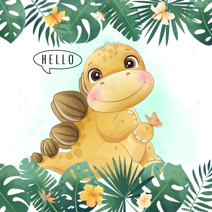 Vetor dinossauro fofo com ilustração em aquarela