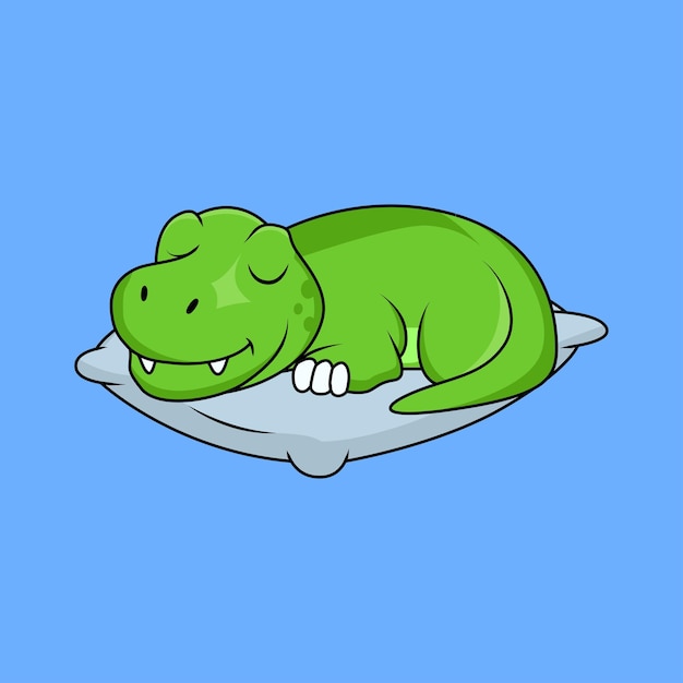 Dinossauro fofo dormindo no travesseiro ilustração vetorial de adesivo de desenho animado