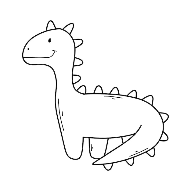 Dinossauro fofo em estilo doodle dino bebê linear isolado em ilustração vetorial de fundo branco