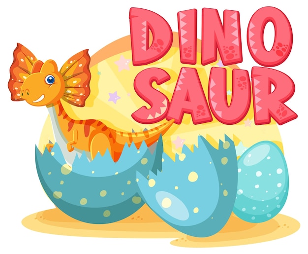 Dinossauro fofo em ovo rachado com logotipo de palavra de dinossauro