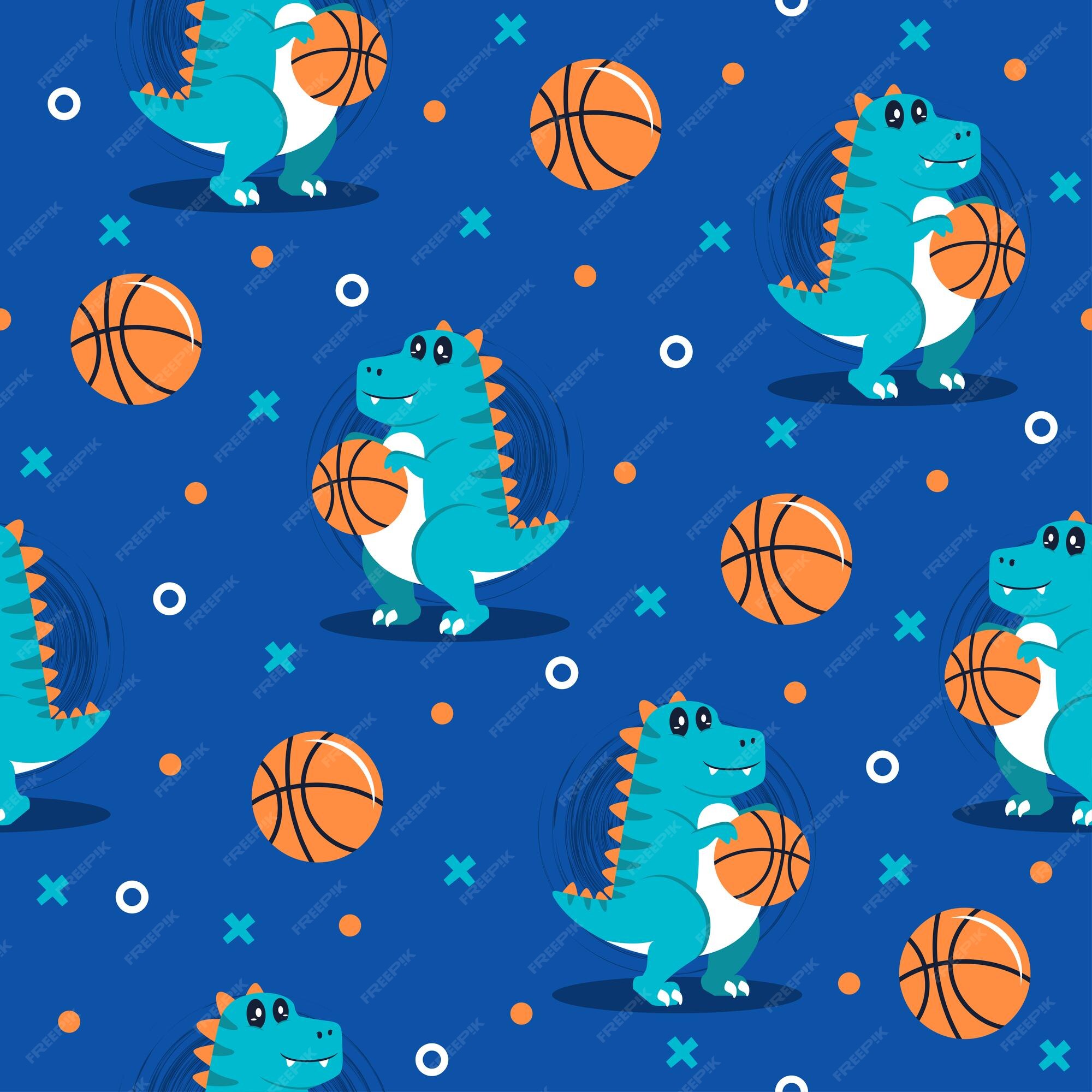 Dinossauro dos desenhos animados um jogador de basquete