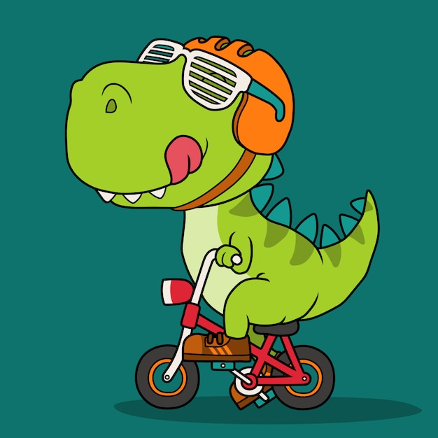 Dinossauro legal andando de bicicleta.