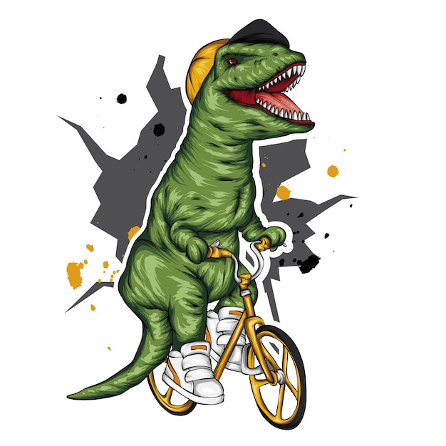 Dinossauro legal em uma bicicleta.