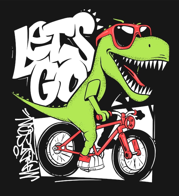 Vetor dinossauro na bicicleta esportes radicais na ilustração vetorial de rua