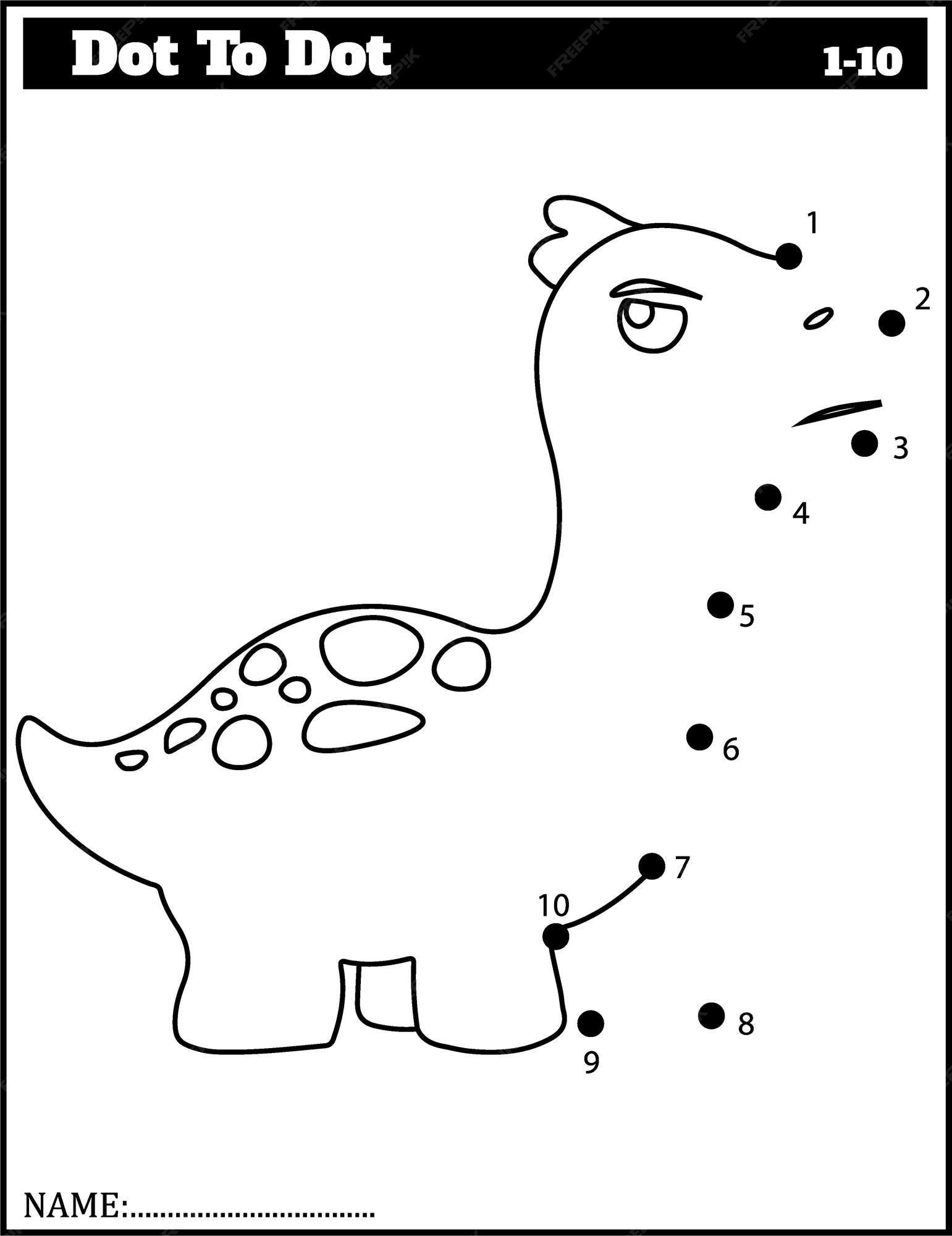 dinossauro engraçado dos desenhos animados. jogo ponto a ponto para  crianças, planilha de números. 10511196 Vetor no Vecteezy