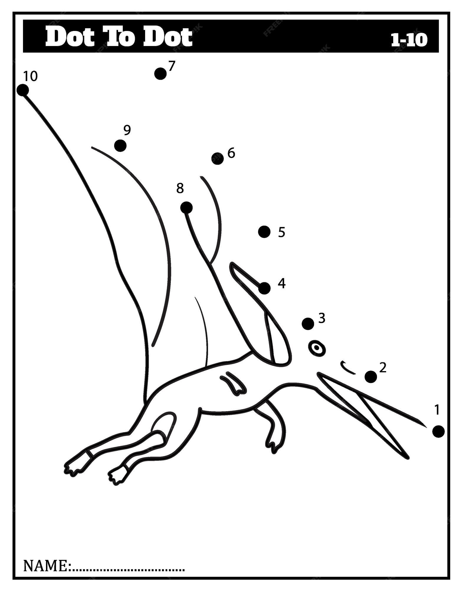 Dinossauro. ponto a ponto. desenhe uma linha. jogo para criança. aprendendo  números para criança. jogo educativo