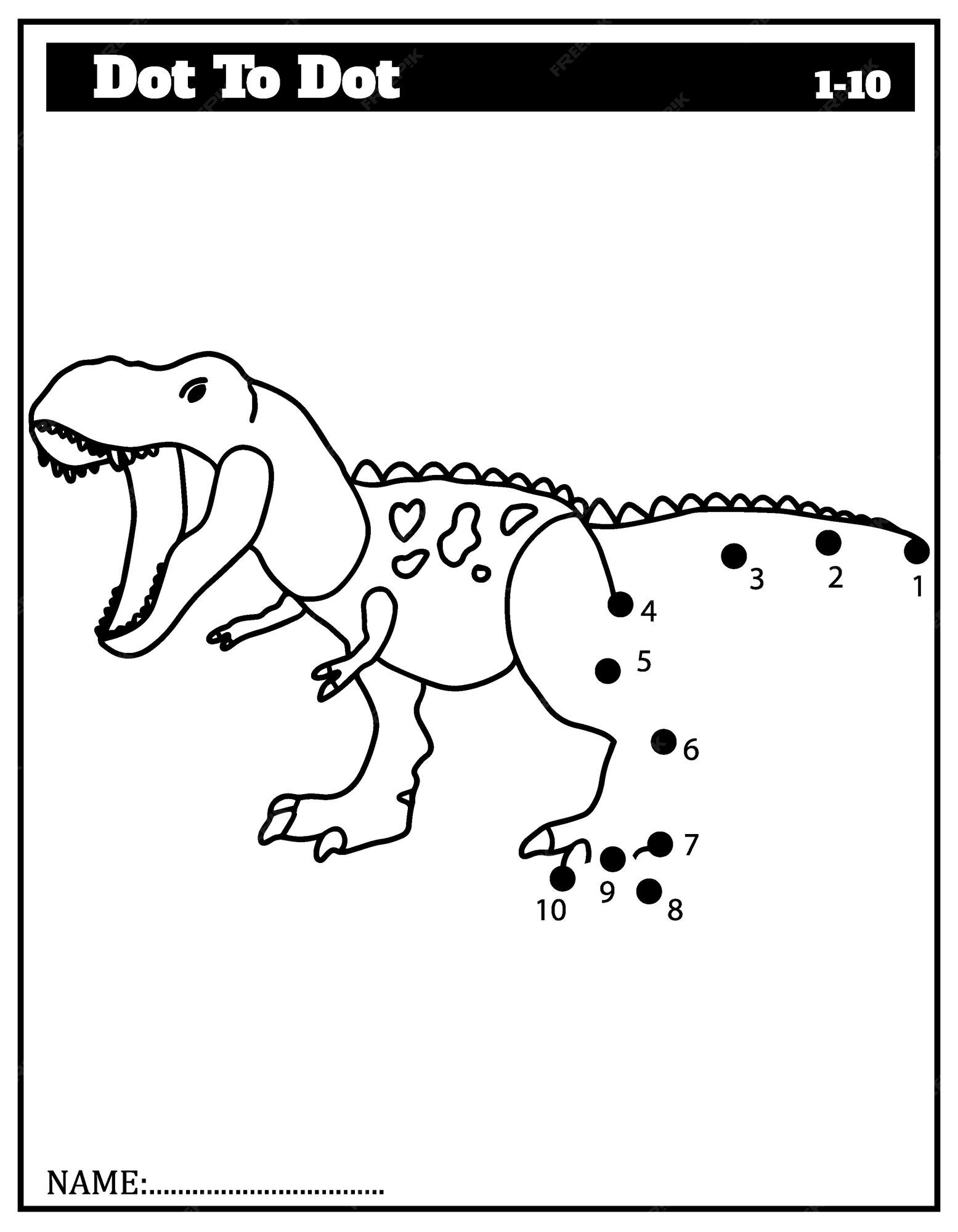 Ligue os pontos e desenhe um dinossauro fofo. jogo de números para