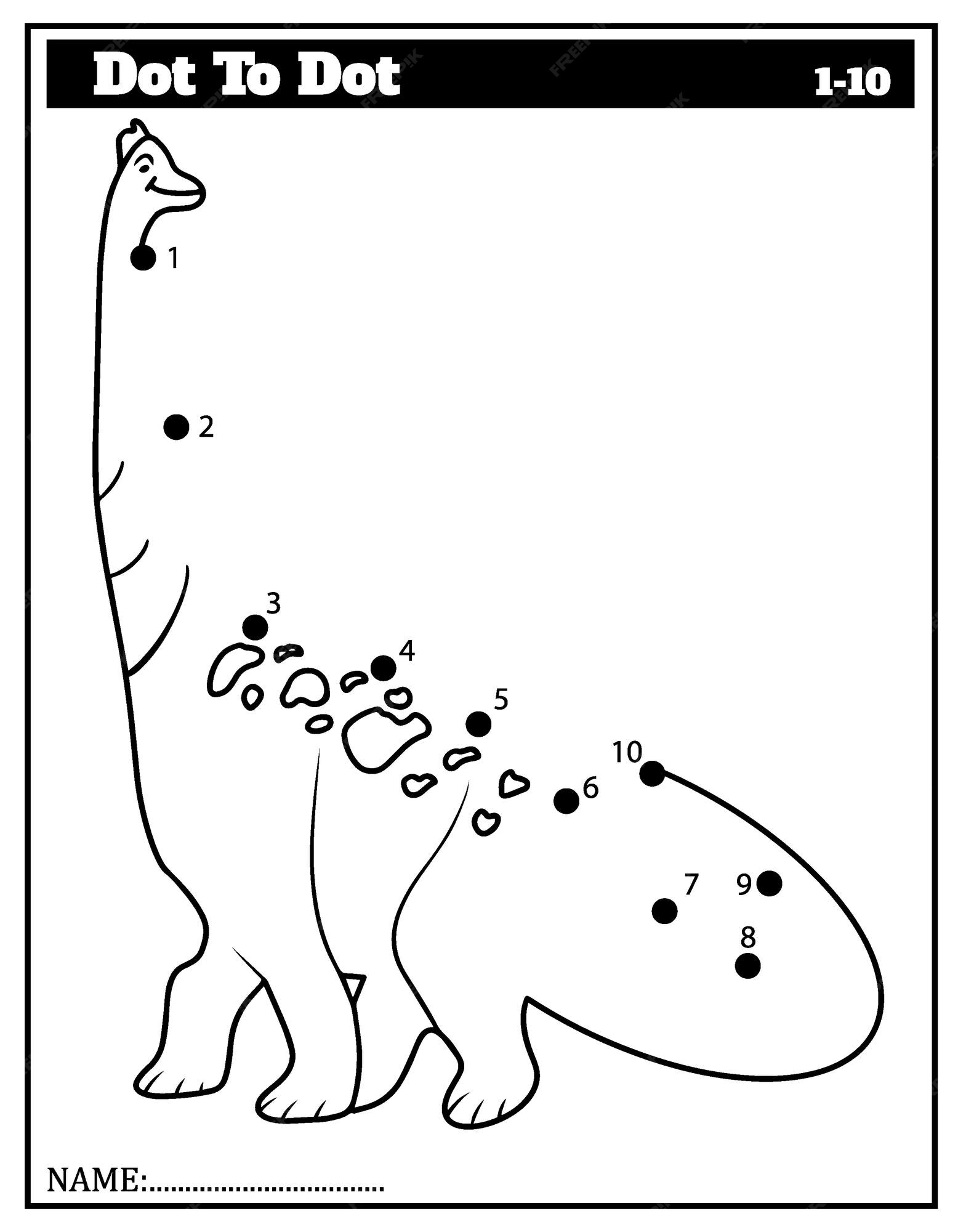 Dinossauro. ponto a ponto. desenhe uma linha. jogo para criança. aprendendo  números para criança. jogo educativo