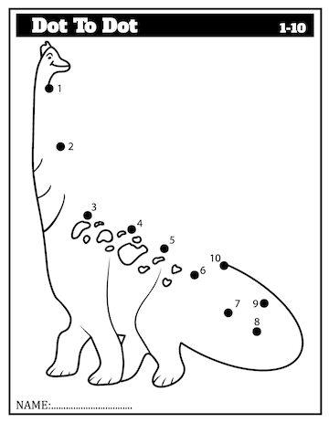 dinossauro engraçado dos desenhos animados. jogo ponto a ponto para  crianças, planilha de números. 10511196 Vetor no Vecteezy