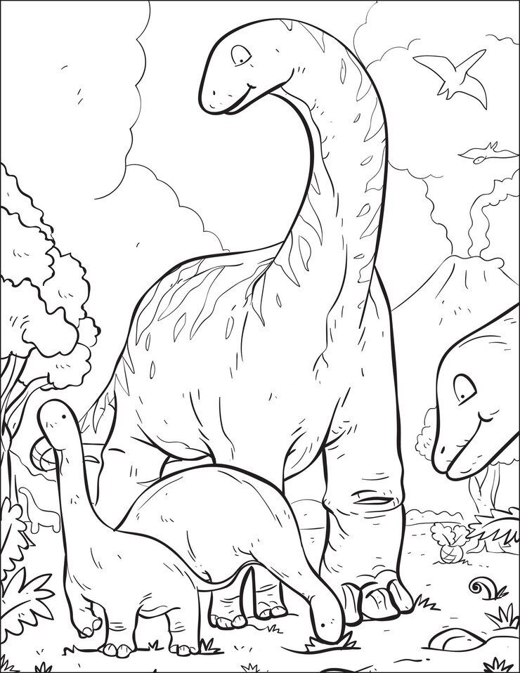 Vetor dinossauro predador pré-histórico apatosaurus bebê dinossauro livro para colorir e página para colorir