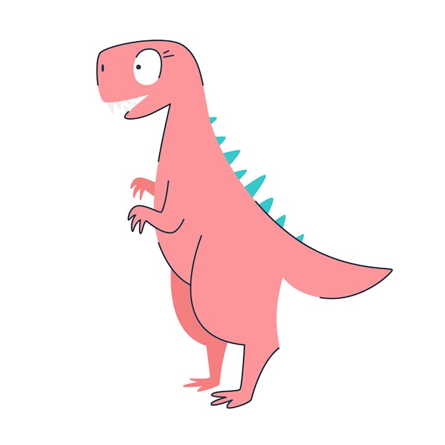 Dinossauro rosa bonito dos desenhos animados engraçados. linda garota de dinossauro feliz. mascote engraçado dragão rosa. isolado sobre fundo branco. ilustração vetorial
