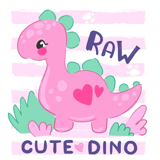 Desenho De Mão Desenhada Dinossauro Rosa Cartoon Fofinho Linha PNG