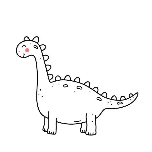 Dinossauro sorridente fofo isolado em fundo branco ilustração desenhada à mão no estilo doodle