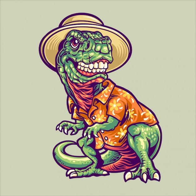 Vetor dinossauro t-rex na ilustração de personagem de férias de verão