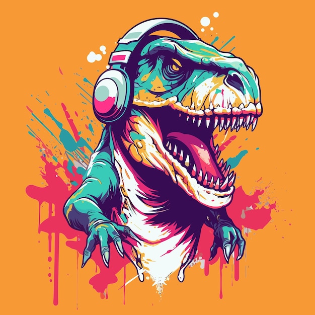 Desenho Quadro Branco Dinossauro Rex Com Fones Ouvido imagem