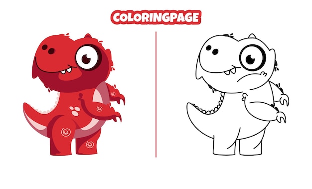 Dinossauro vermelho fofo com páginas para colorir