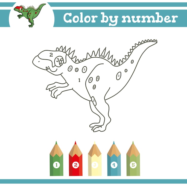 Dinossauros colorindo por números para colorir página para crianças pré-escolares aprender números para jardins de infância