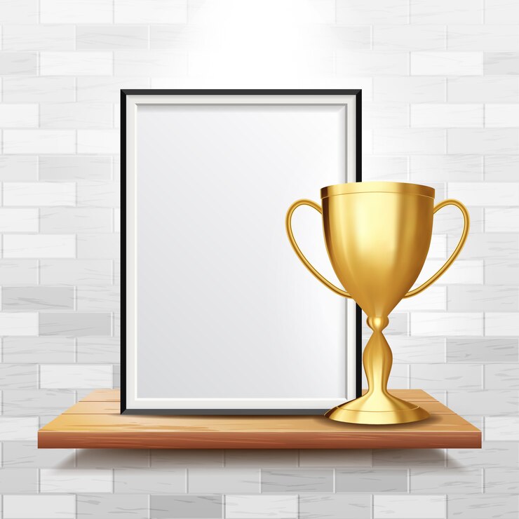 Vetor diploma de certificado com taça de ouro