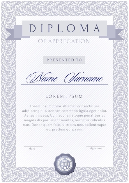 Vetor diploma de luxo em estilo vintage real fronteira de moeda modelo de certificado com borda floral