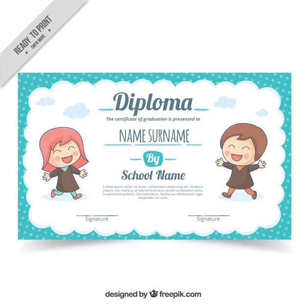 Diploma escolar com crianças adoráveis