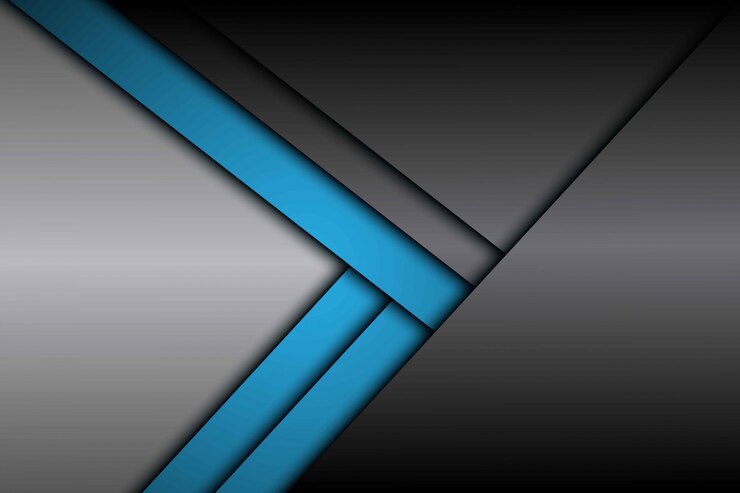 Direção de seta metálica abstrata azul cinza com fundo de espaço em branco