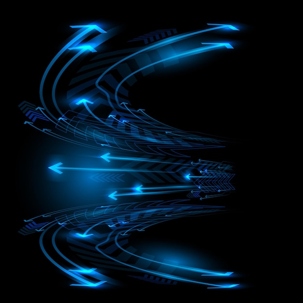 Vetor direção de tecnologia de curva de velocidade de seta azul abstrata design preto vetor de fundo futuro moderno