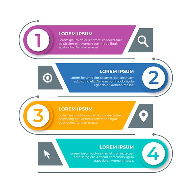 Direção direita e esquerda para etapas infográfico