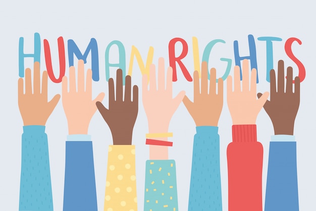 Direitos humanos, levantou as mãos juntos ilustração em vetor comunidade