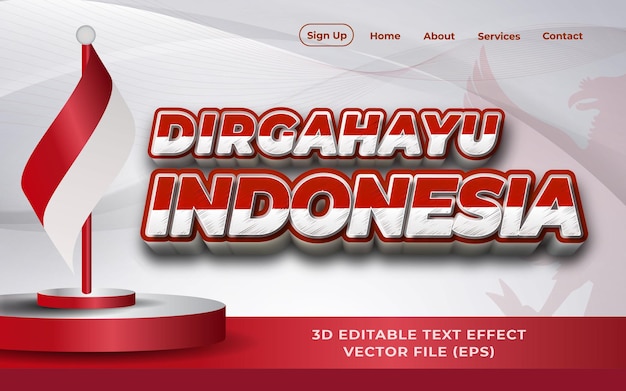 Dirgahayu indonésia em design de efeito de texto editável 3d