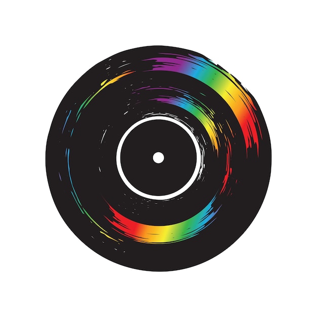 Disco de vinil preto com cores do arco-íris