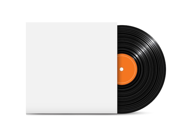 Disco de vinil realista em caixa de papel, cloreto de polivinilo preto