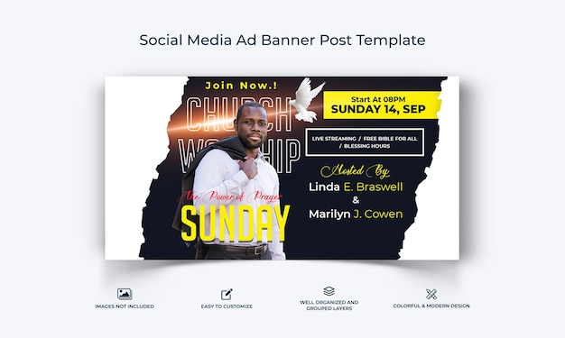 Discurso da Igreja nas redes sociais Facebook Banner de anúncio Post template premium vector