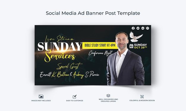 Discurso da igreja nas redes sociais facebook banner de anúncio post template premium vector