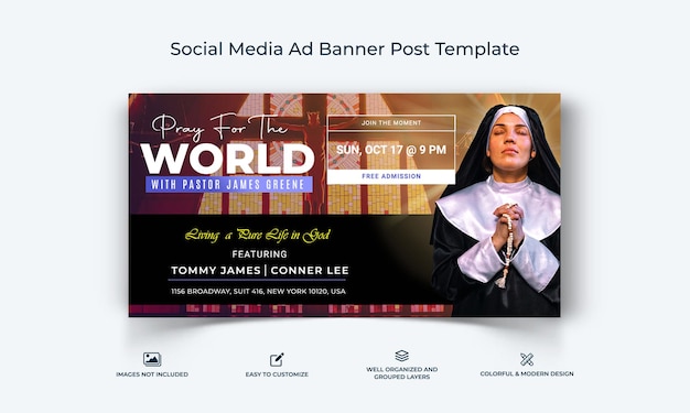 Vetor discurso da igreja nas redes sociais facebook banner de anúncio post template premium vector