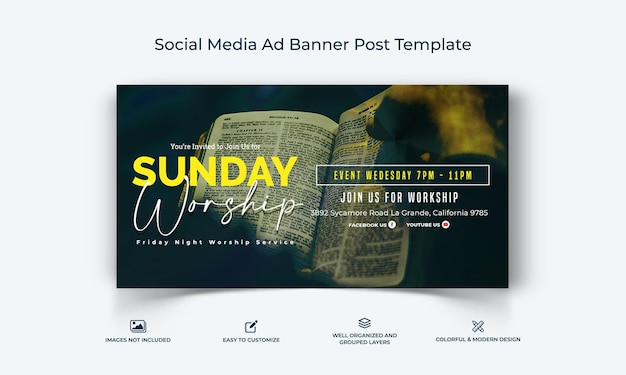 Discurso da igreja nas redes sociais facebook banner de anúncio post template premium vector