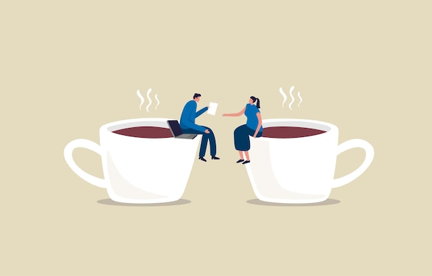 Discussão de negócios de coffee-break empresário e colega tendo ilustração de coffee-break