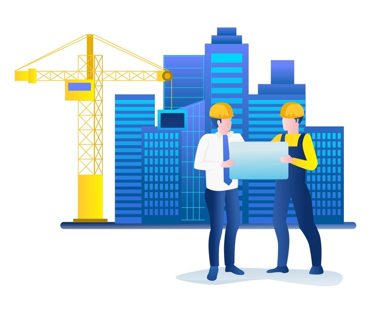 Vetor discussão sobre os planos de construção de edifícios