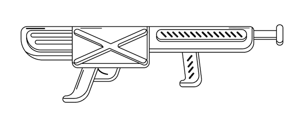 Disparador de linho vetorial em branco arma de brinquedo de contorno isolado para colorir design de arma futurista