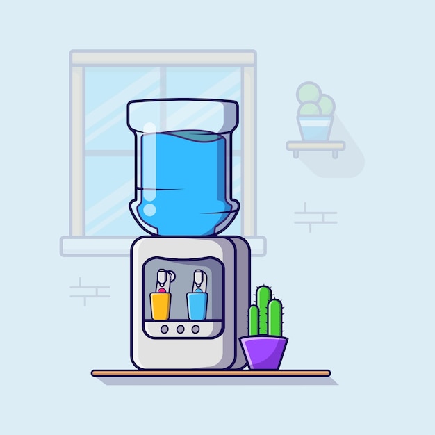 Dispensador de água no aquecedor de refrigerador de ferramentas de cozinha bebendo ilustração vetorial design plano isolado