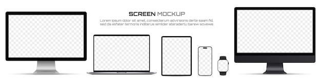 Vetor dispositivos de maquete de tela monitor de computador laptop tablet smartphone relógio inteligente