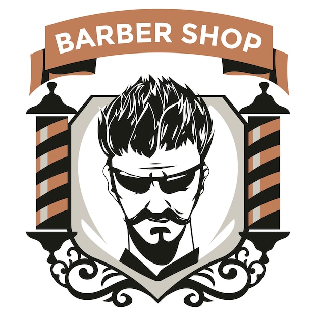 Distintivo de barbearia ou emblema com poste de barbeiro em estilo vintage